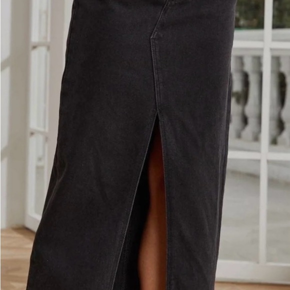 Black Denim Maxi Skirt with Front Slit - Picture 2 of 6